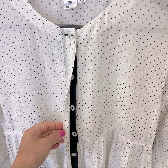 KILOL Midi tiered tunic dress, polka dot print, sheer,deep side slits,buttons XS - Picture 5 of 13